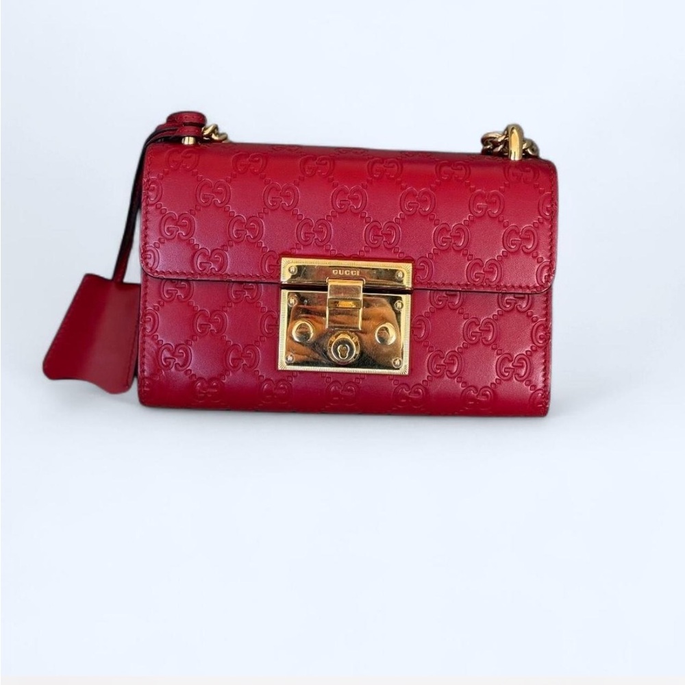 Gucci Red and Gold padlock Bag with Chain Strap and key